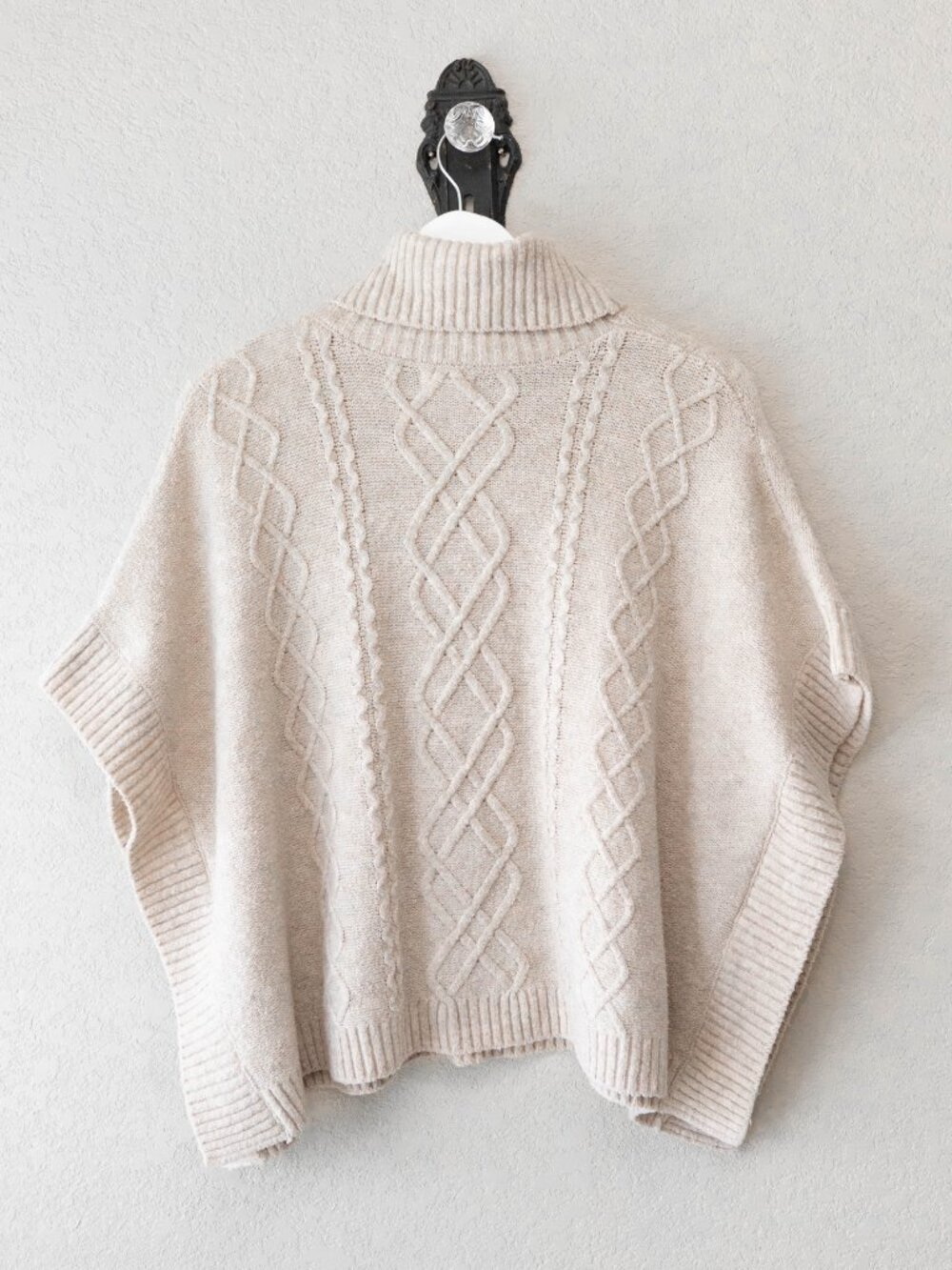 MNG Cream Cable Knit Sweater Poncho Size 9-10 Turtleneck Cozy Oversized Knit - Picture 10 of 14